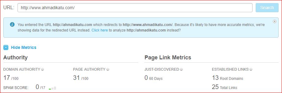Domain Authority Result